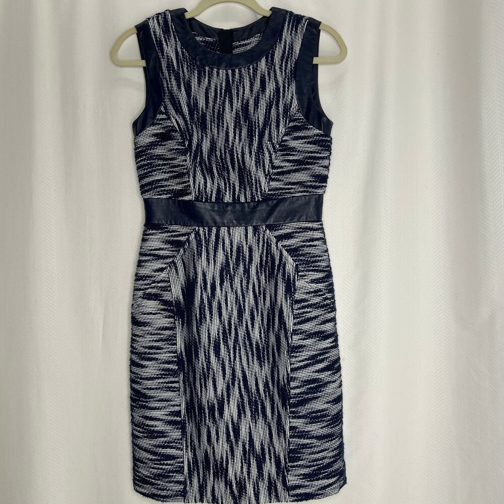Milly navy blue sheath dress sleeveless nautical career preppy leather trim